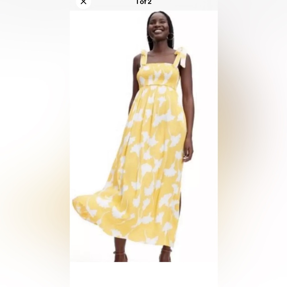 DVF Diane Von Furstenburg x target yellow smocked ginkgo dress large L
